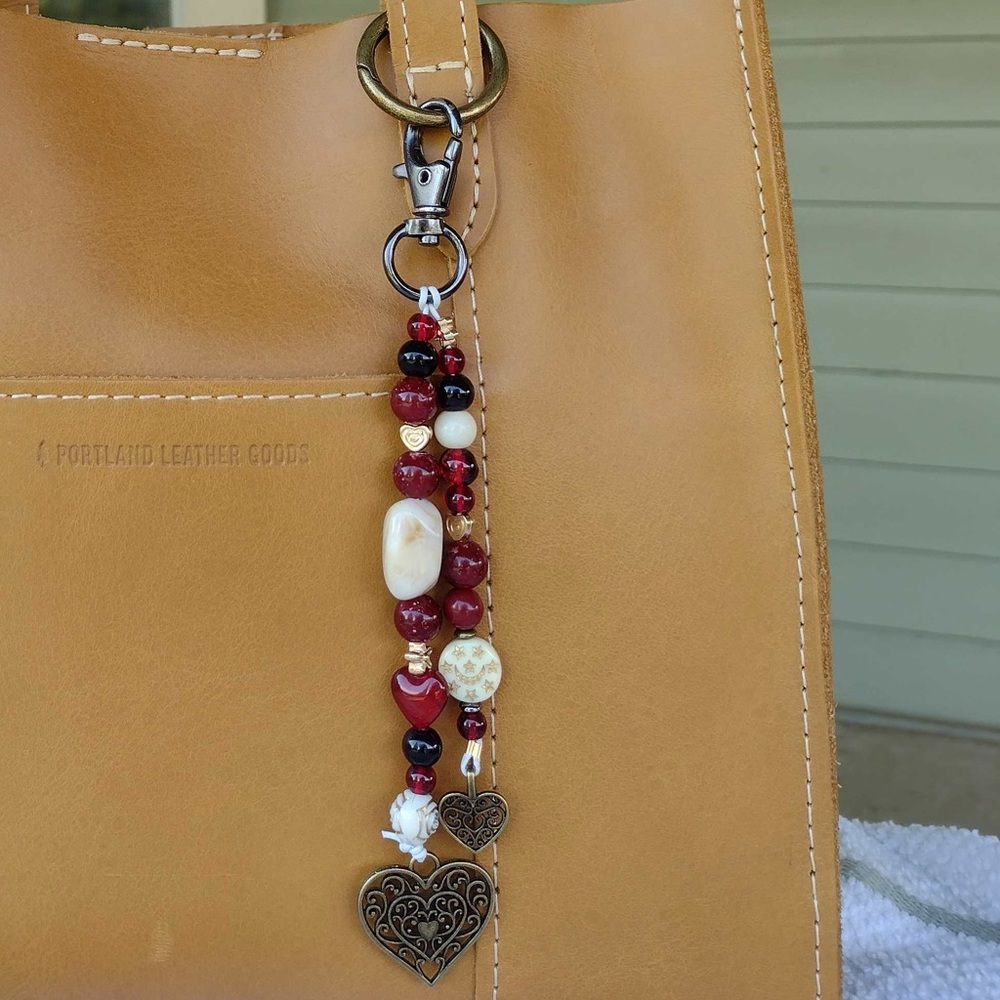 NEW Love Heart Beaded Keychain Fob Flair Charm